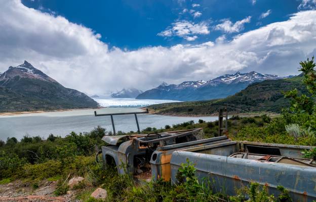 Glacier Perito Moreno and abandoned truck, Patagonia