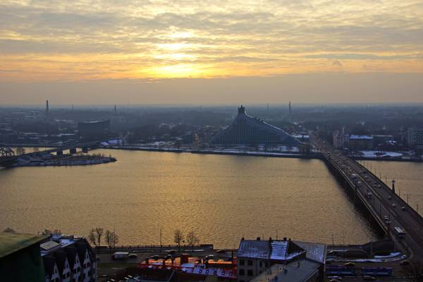 View across Daugava river from St Peter's church, Riga