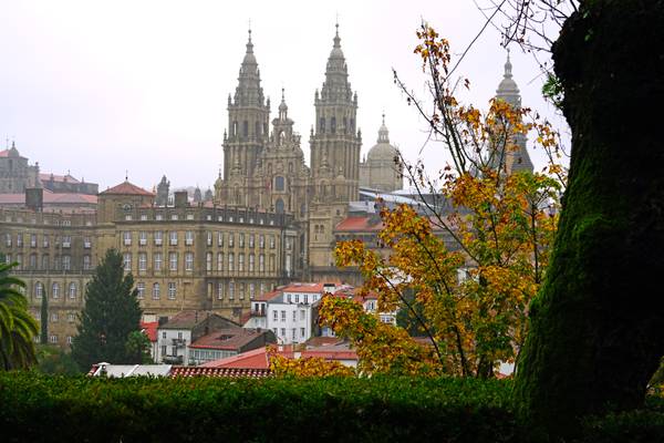 Santiago de Compostela on a rainy day in Autumn, Spain