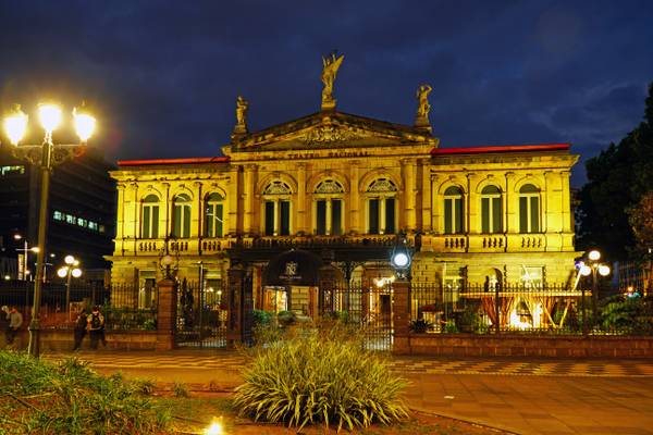San Jose by night. National Theater of Costa Rica