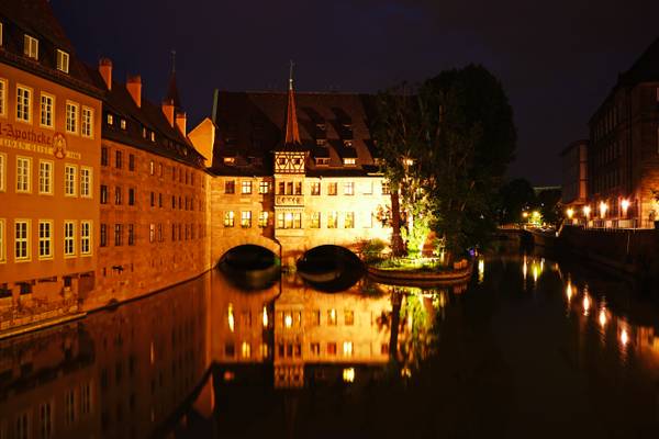 Nuremberg by night. Iconic view from Museumsbrücke