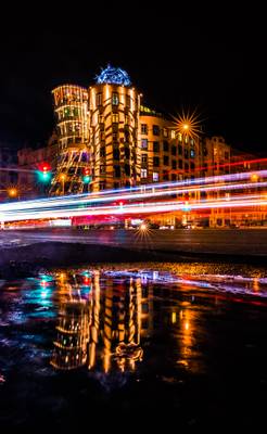 The Dancing House at night