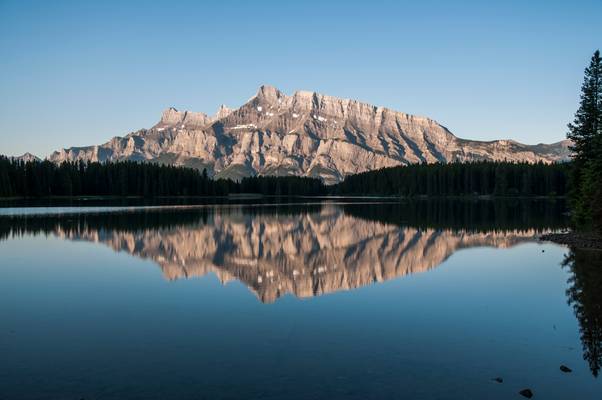 Mount Rundle seen from Two Jack Lake, sunrise