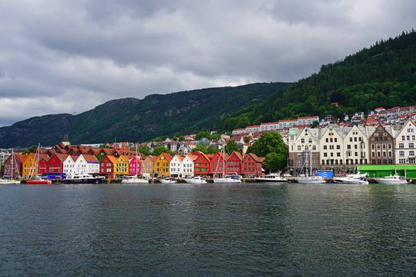 City between the fjord and the mountains, Bergen, Norway