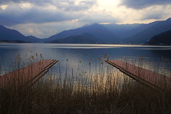 Marvellous scenery with Kawaguchi Lake at sunset, Japan