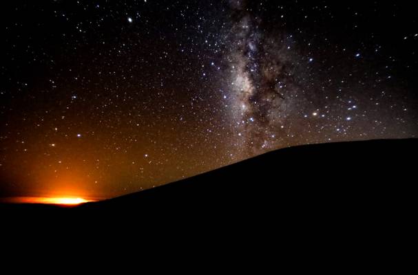 "The Milky Way from Mauna Kea with Kilauea erupting in the distance" * Hawaii