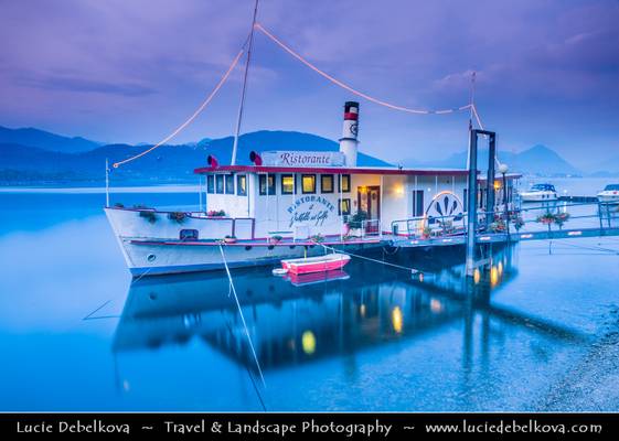 Italy - Alps - Alpine Lake Maggiore - Second largest lake in Italy - Dusk - Twilight - Blue Hour