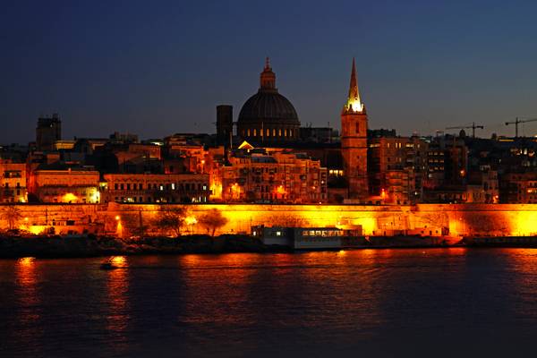 Valletta iconic view at the blue hour, Malta