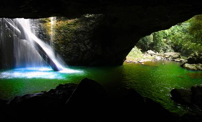 "Emerald Cave and Waterfall" Springbrook NP Australia