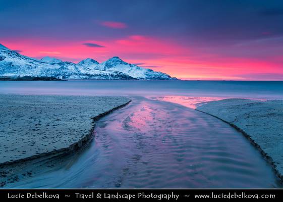 Norway - Arctic Norway Fjords - Tromso & Kvaloya Area - Grotfjord at pink sunset