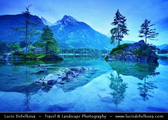 Germany - Bavaria - Berchtesgaden National Park - Hintersee lake at Dusk - Twilight - Blue Hour