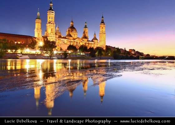 Spain - Aragon - Zaragoza - Basilica-Cathedral of Our Lady of the Pillar at Dusk - Twilight - Blue Hour