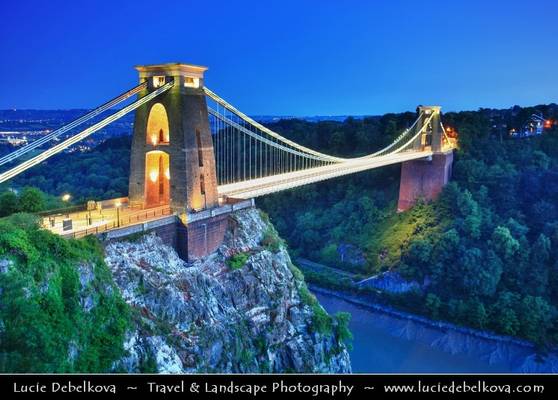 UK - England - Bristol - Clifton Suspension Bridge at Dusk - Twilight - Bllue Hour - Night