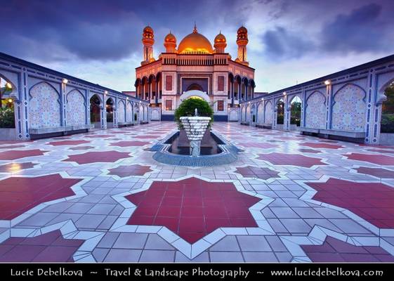 Brunei Sultanate - Borneo Island - Bandar Seri Begawan - Jame Asr Hassanil Bolkiah Mosque at Dusk - Twilight - Blue Hour