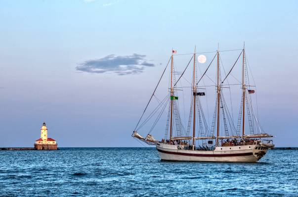 Schooner Windy and the Super Moon