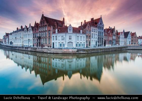 Belgium - Bruges - UNESCO World Heritage Site - Sunset over canal with reflection