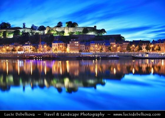 Belgium - Wallonia - Namur and its Citadel at Dusk - Twilight - Blue hour - Night