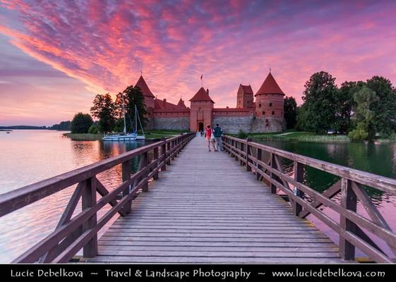 Lithuania - Trakai Island Castle - Trakų salos pilis - Medieval Gothic castle on an island in Lake Galvė - One of the country's major tourist attractions during dramatic sunset