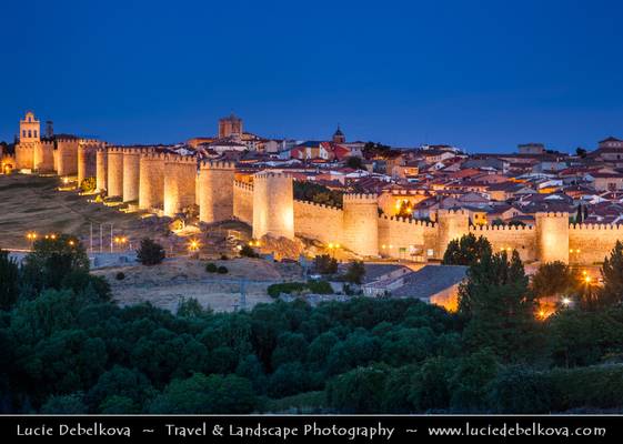 Spain - Avila - UNESCO World Heritage Site - City of Saints and Stones at Dusk - Blue Hour - Twilight - Night
