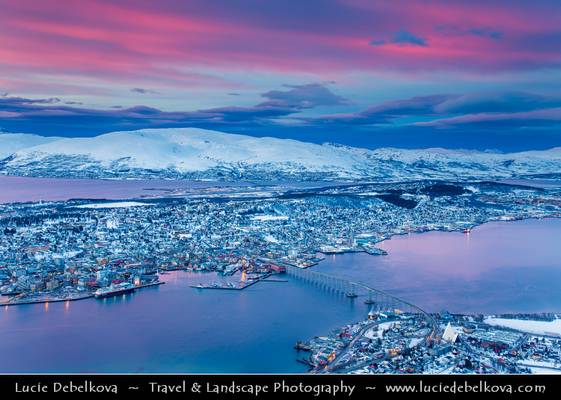 Norway - Tromsø - Fantastic view of Tromsø under snow during winter time at Sunset
