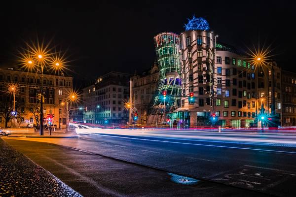 The Dancing House at night