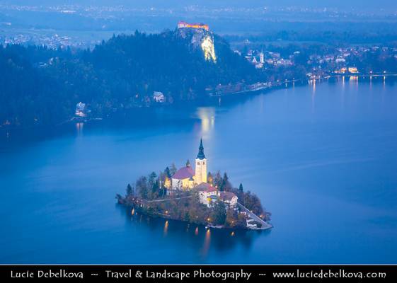 Slovenia - Lake Bled - Blejsko jezero at Dusk - Twilight - Blue Hour - Night