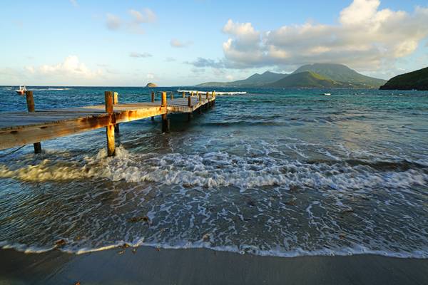 Wooden pier on the Turtle Beach, St Kitts