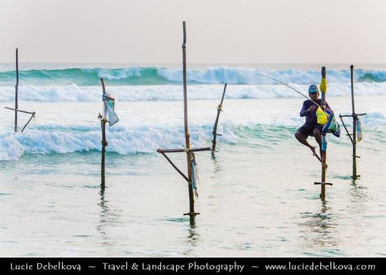 Sri Lanka - Weligama - Stilt Fisherman - Traditinal and unique way of fishing
