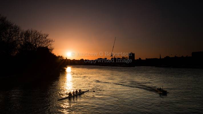 Rowing at sunset