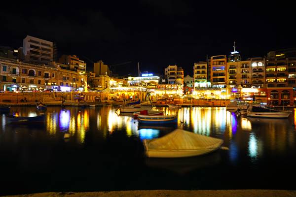 Spinola Bay by night, Malta