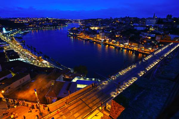 Porto at the blue hour. Luís I Bridge from above