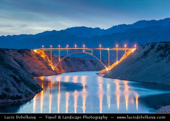 Croatia - Ždrilo gorge - Maslenica Bridge at Dusk - Twilight - Blue Hour - Night