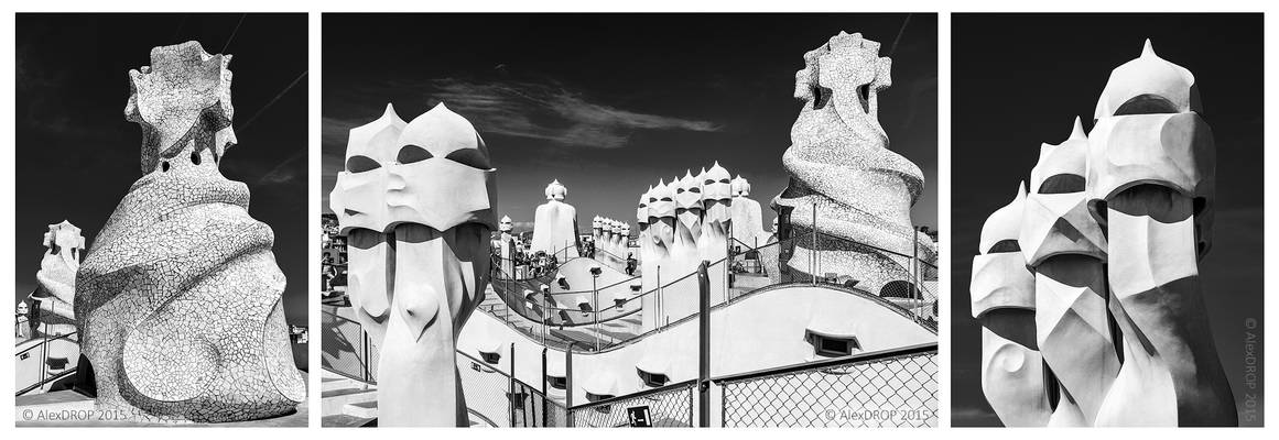 _MG_3117_mix_BW - On the rooftop of Casa Milà