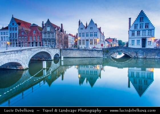 Belgium - Bruges - Brugge - Historical center along the canals during dusk - twilight - blue hour