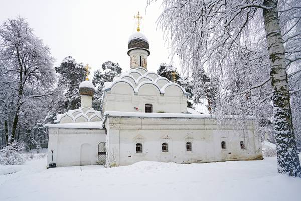 Temple of Archangel Michael in winter time, Arkhangelskoye, Russia