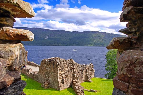 Loch Ness between castle walls