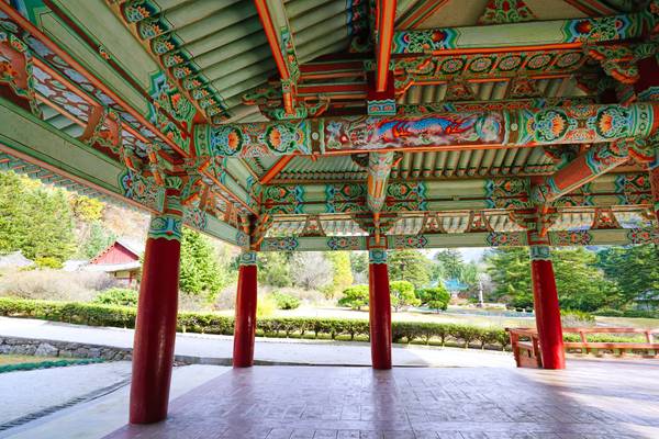 Under the colorful roof, Pohyon-sa, DPRK