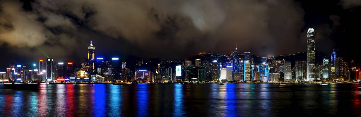Symphony of lights - Central and Victoria Harbour at night, view from Tsim Sha Tsui, Hong Kong, China - 香港，中国