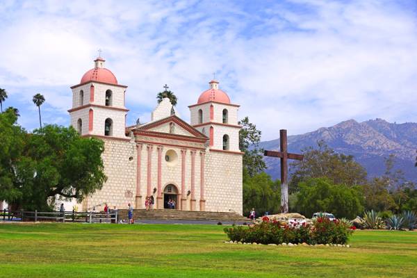 Cross in front of Santa Barbara Mission,  California