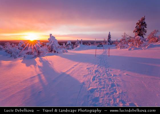Finland - Lapland - Frozen North of Arctic Circle during amazing sunset