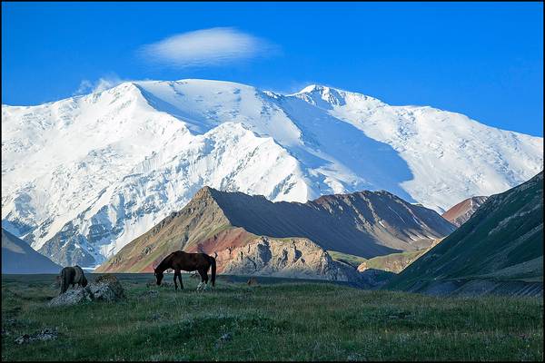 Early morning at Achik Tash basecamp with Peak Lenin on a background