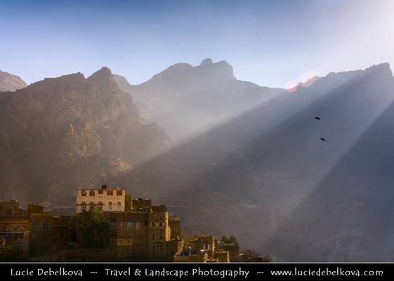 Yemen - Sun rays over Manakha in Harraz mountains