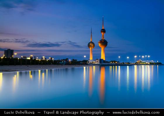 Kuwait - Kuwait City - Kuwait Towers at Dusk - Twilight - Blue Hour - Night