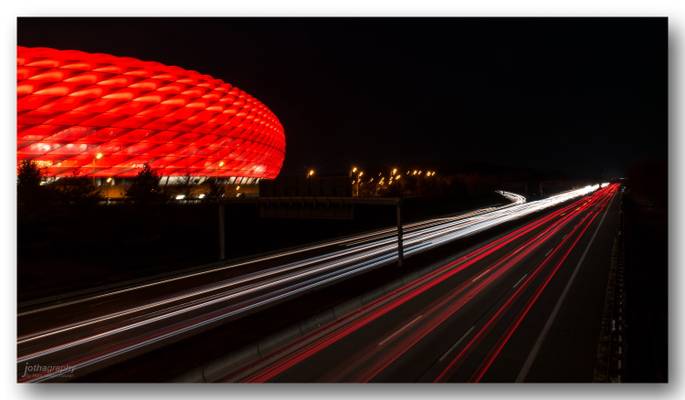 Munich Allianz-Arena illuminated with light-trails