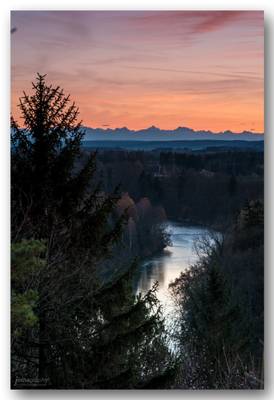 Lech and alps in sunset