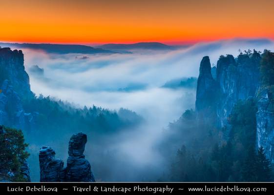 Germany - Saxony - Saxon Switzerland at foggy sunrise
