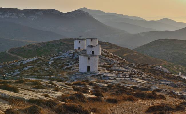 The windmills of Amorgos at sunset