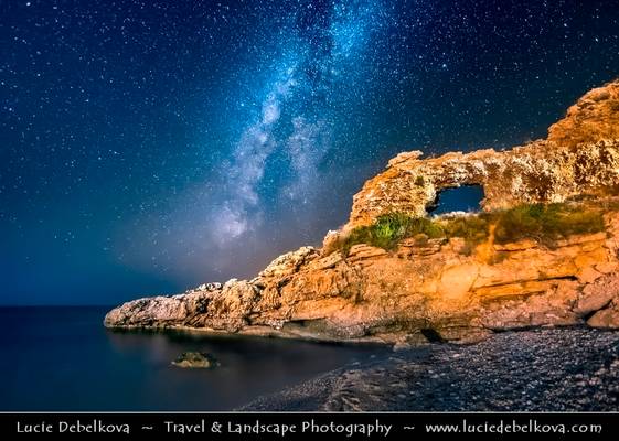 Albania - Dhërmi - Rocky Arch - Night sky with stars & Milky Way