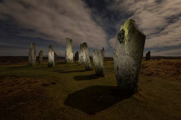 New Year's Eve Moonlight and Torchlight at the Callanish Standing Stones, Isle of Lewis, Outer Hebrides, Scotland