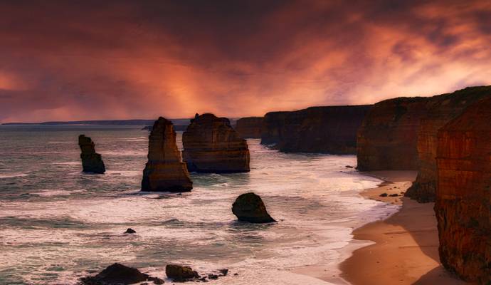 “Hazy sunset Great Ocean Road and 12 Apostles” Australia